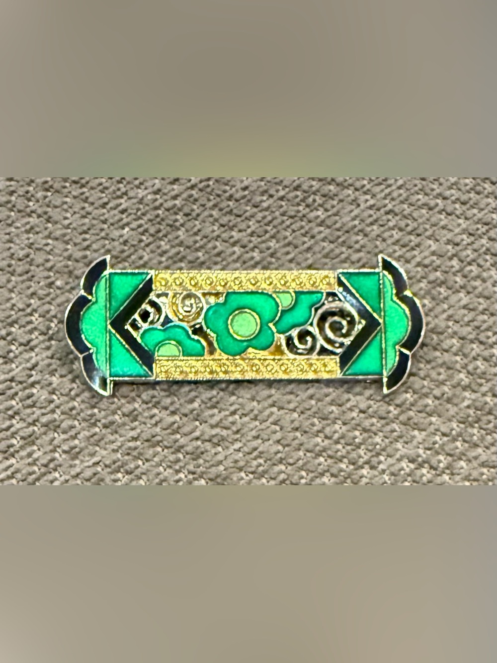 Pierre Bex Gold-Tone Brooch with Green Enamel Floral Iridescent Motif
